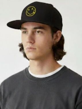 NIRVANA Kids Charcoal Gray Snapback Hat with Yellow Smiley Patch